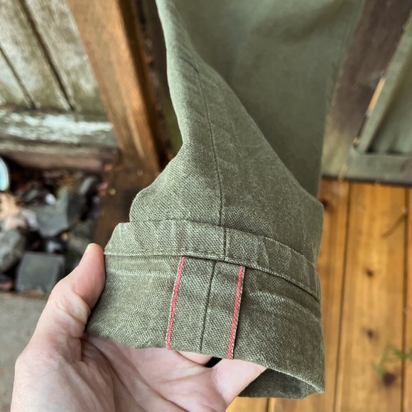 Naked & Famous Wm’s Raw Selvedge Army Green Duck Canvas Pants Sz 28 - Picture 7 of 15